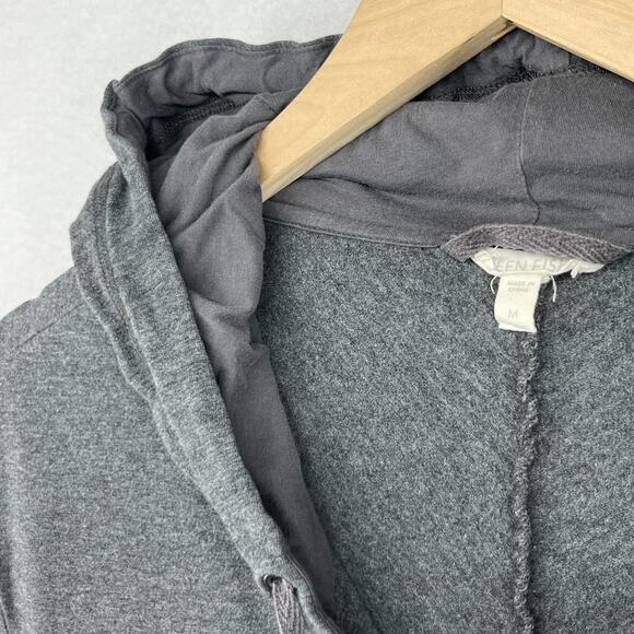 EILEEN FISHER Jacket M Stretch Organic Cotton Hoodie Full Zip Asymmetric Gray - Picture 8 of 15